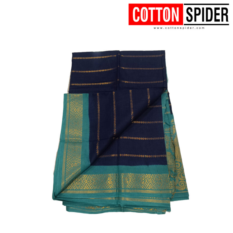 Sungudi Blue Saree with Light Blue Border - Image 3
