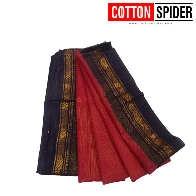 Sungudi Red Saree with Dark Blue Border