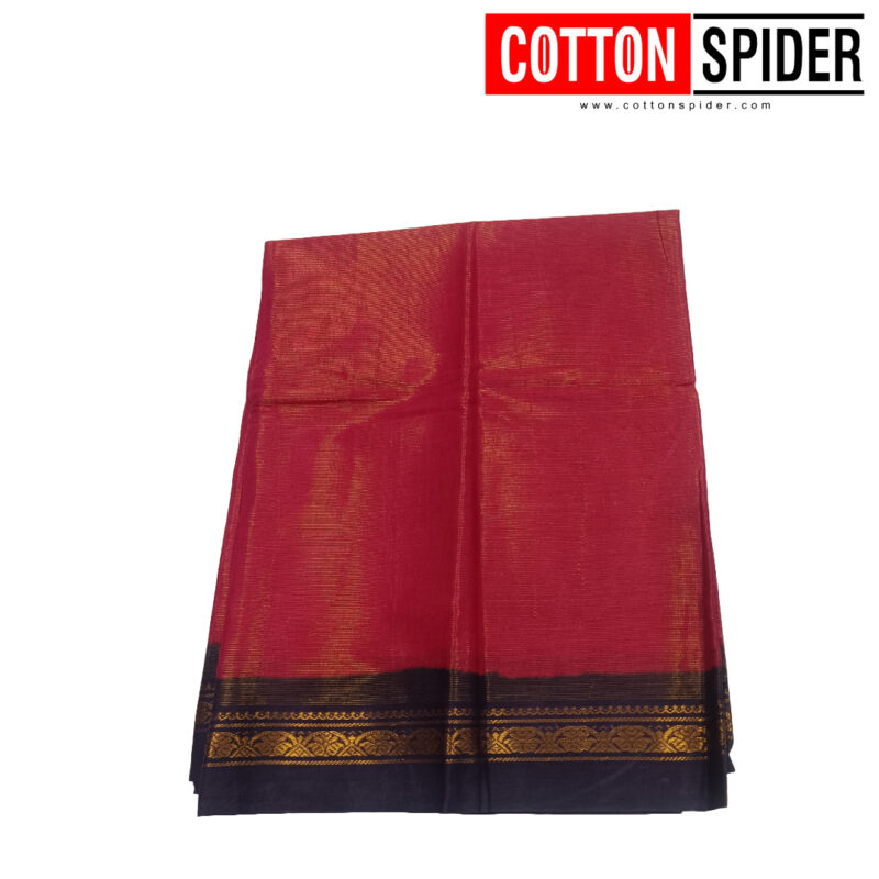 Sungudi Red Saree with Dark Blue Border - Image 2