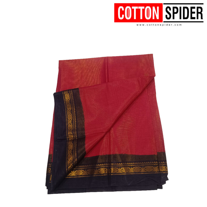 Sungudi Red Saree with Dark Blue Border - Image 3