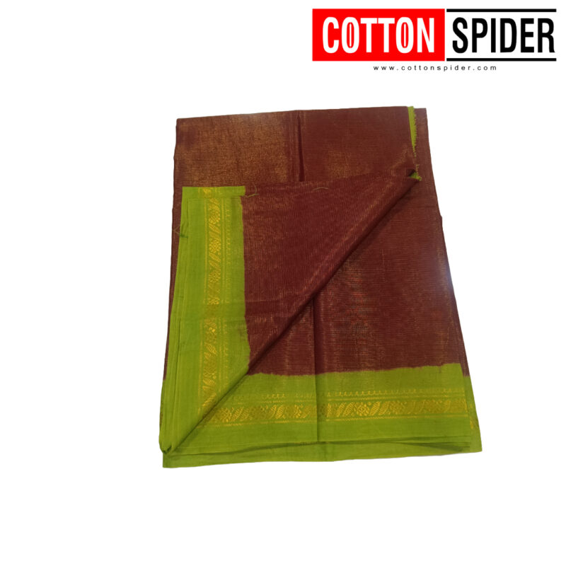 Sungudi Brown Saree  with  Green Border - Image 3