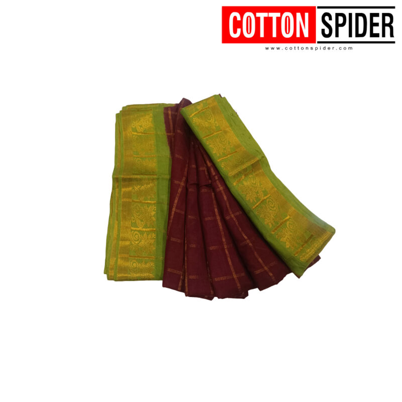 Sungudi Brown Saree  with  Green Border