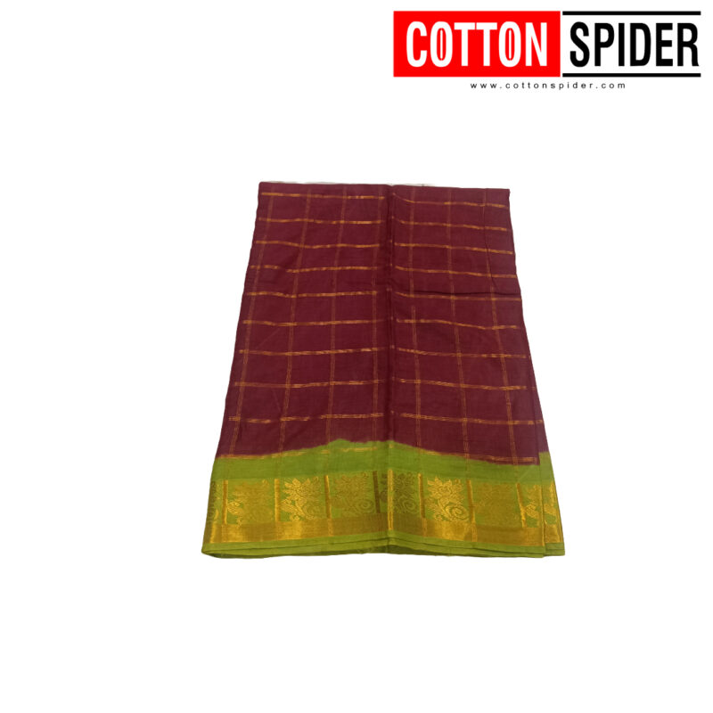 Sungudi Brown Saree  with  Green Border - Image 2