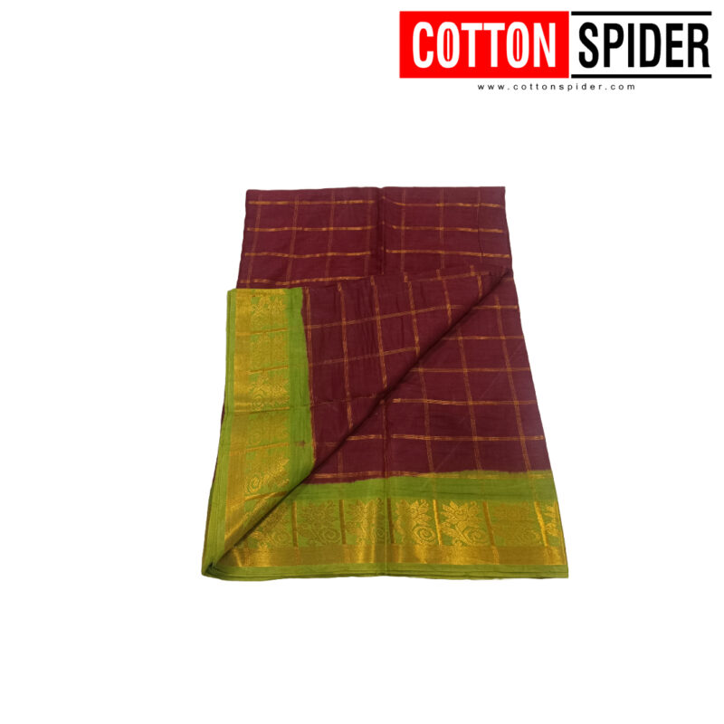 Sungudi Brown Saree  with  Green Border - Image 3