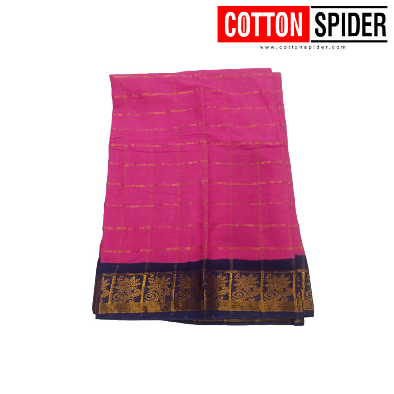 Sungudi  Pink Saree with Blue Border - Image 2
