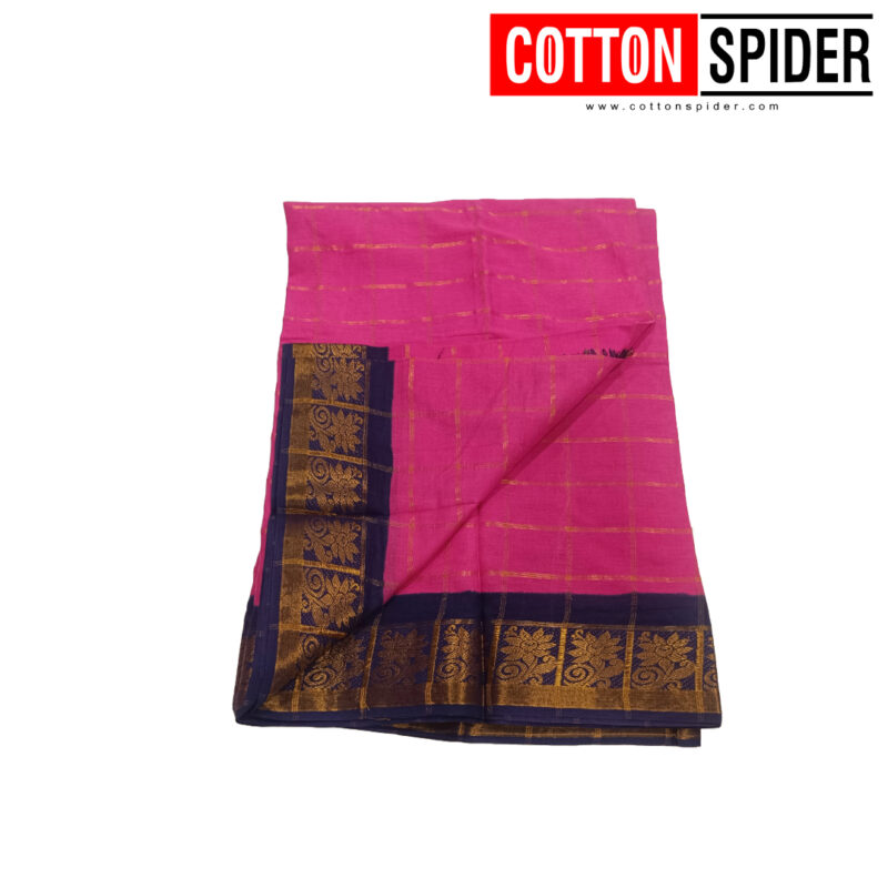 Sungudi  Pink Saree with Blue Border - Image 3