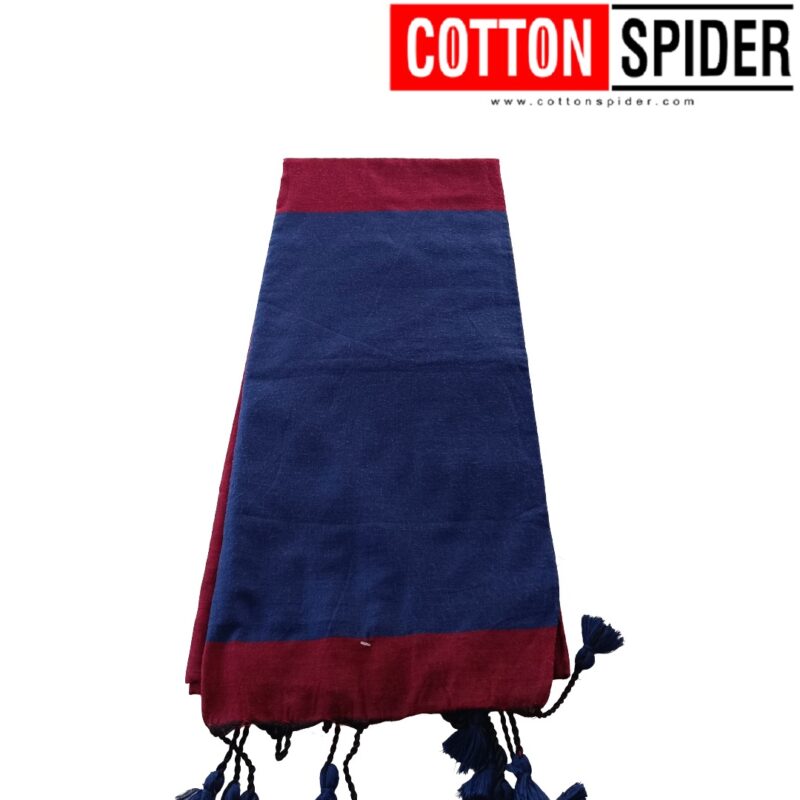 Khadi Red Saree  with Blue Border - Image 2