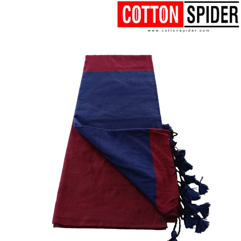 Khadi Red Saree  with Blue Border - Image 3