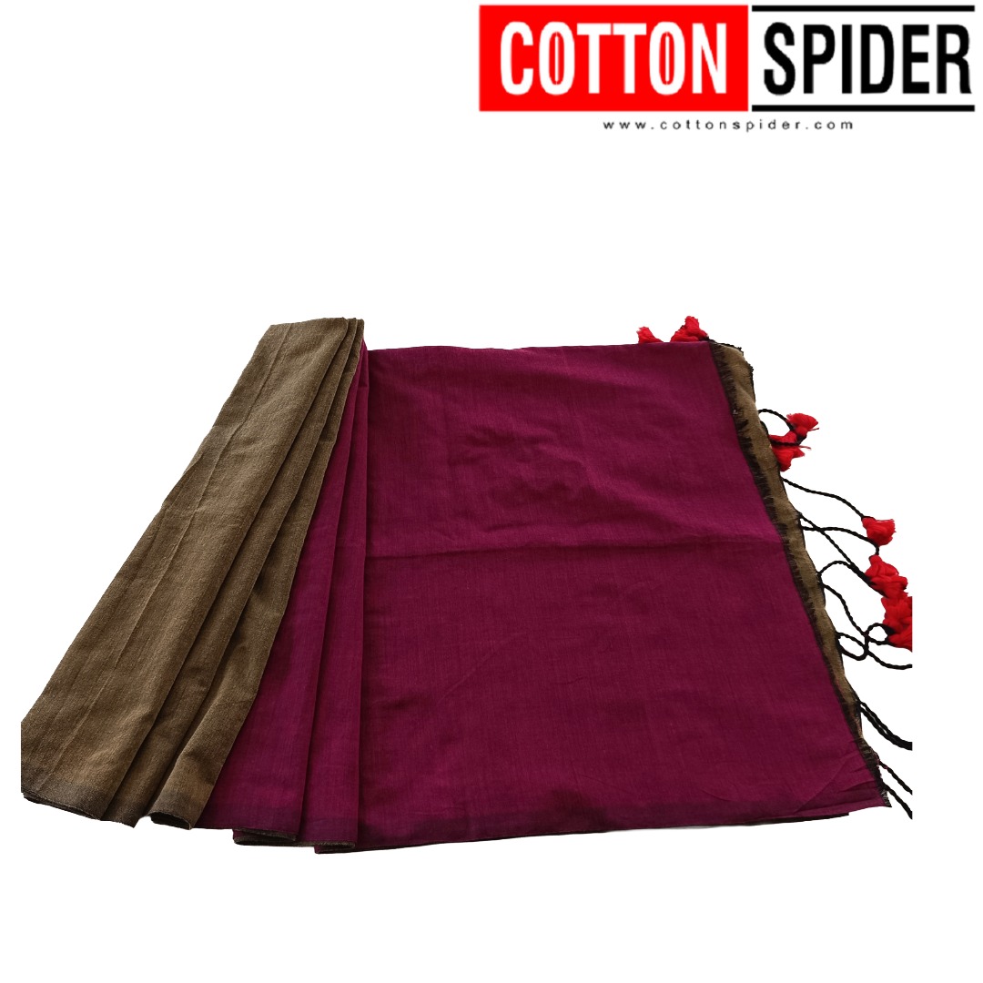 Khadi Green Saree with Pink Border