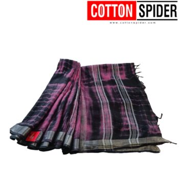 Linen Black Saree with Silver Border