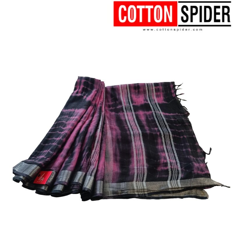 Linen Black Saree with Silver Border