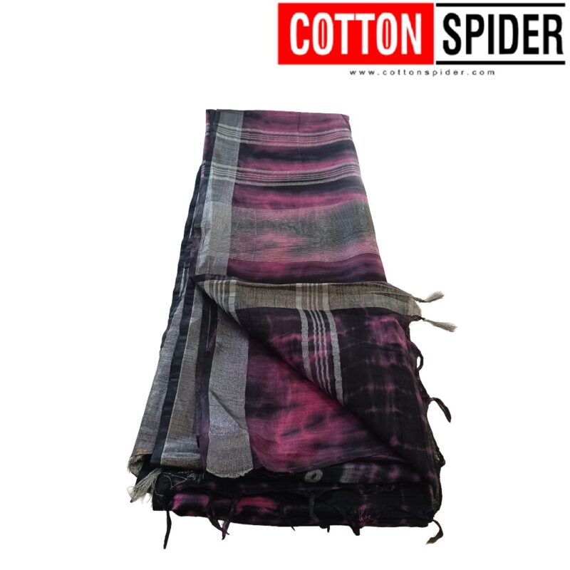 Linen Black Saree with Silver Border - Image 3