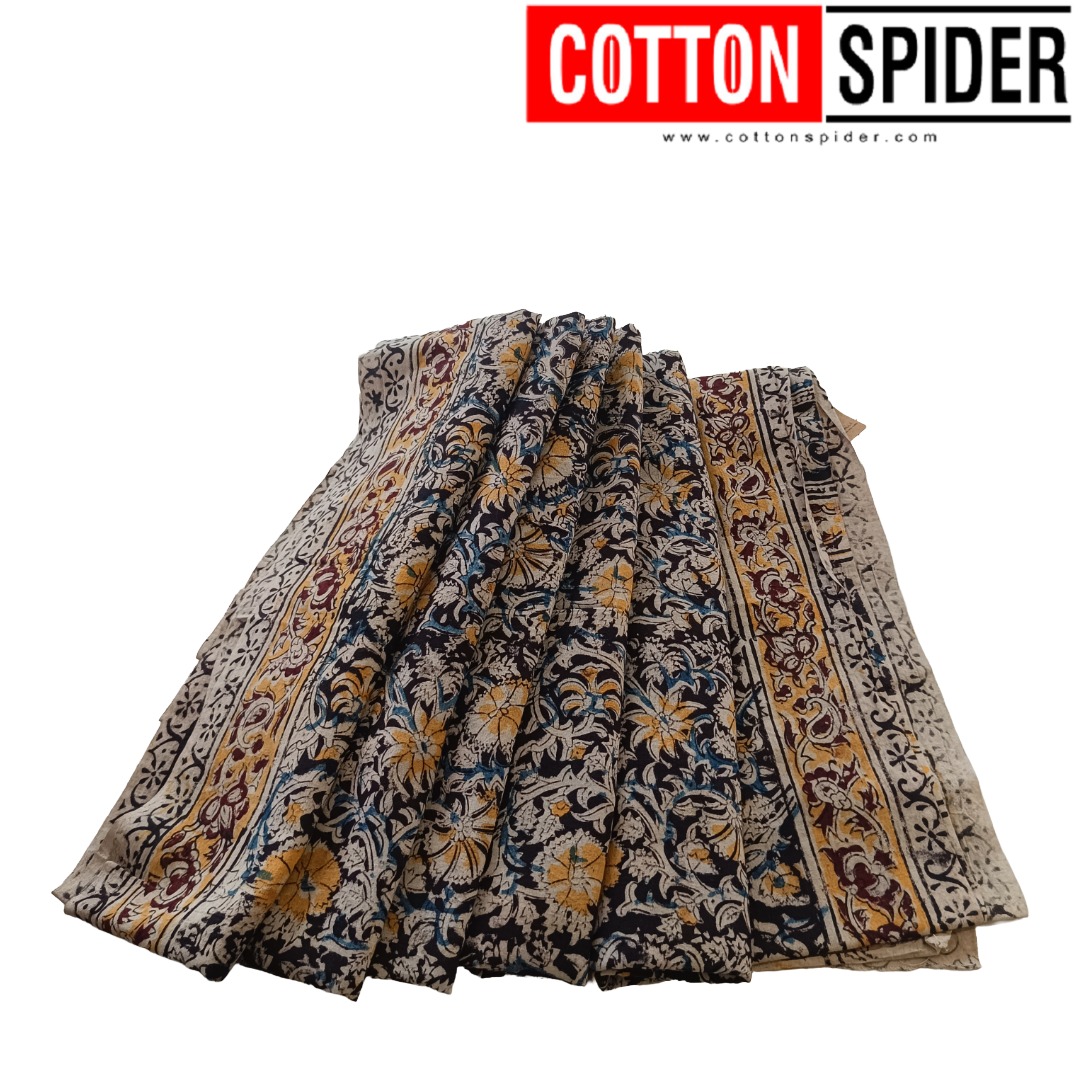 Kalamkari Black & Sandal Designed Saree