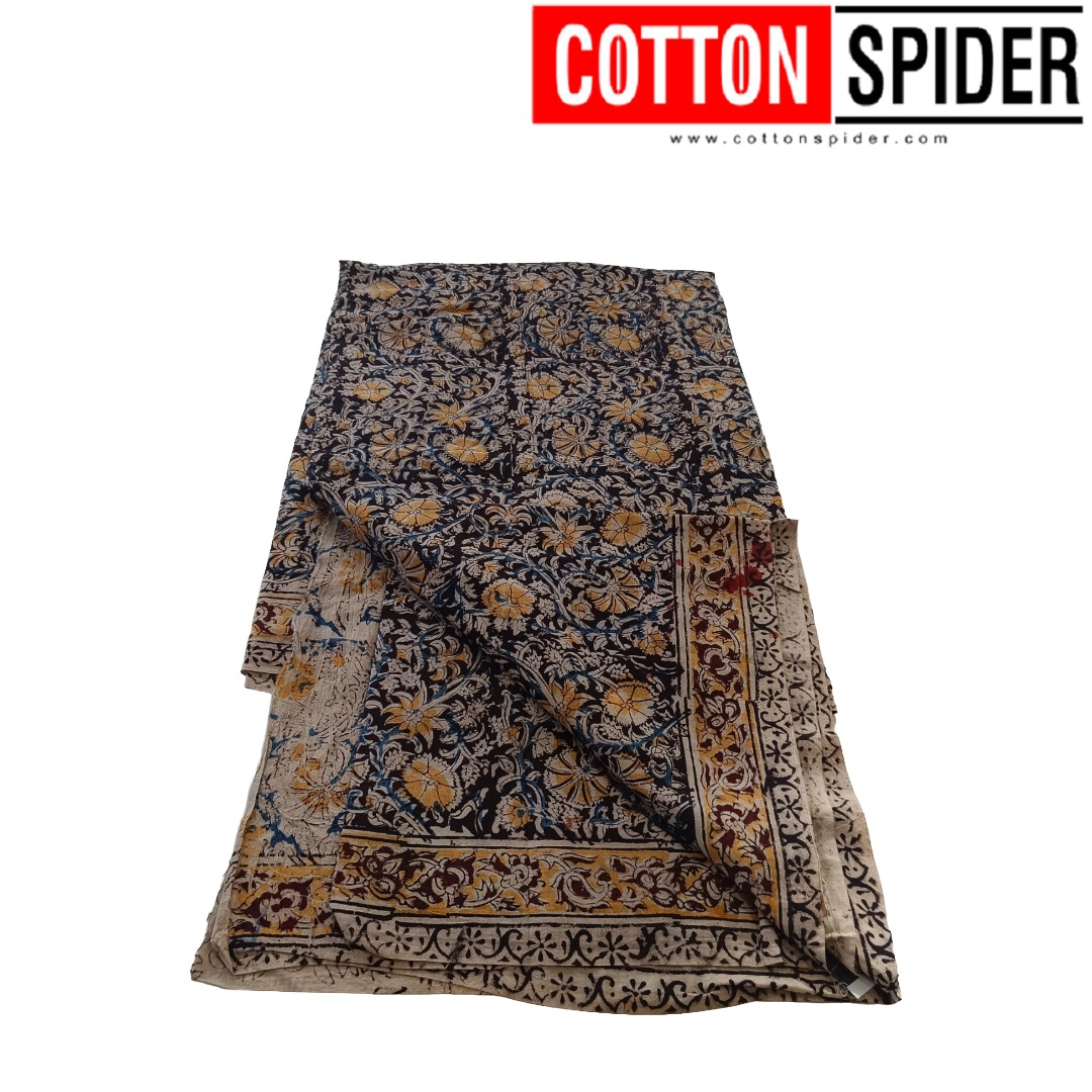 Kalamkari Black & Sandal Designed Saree - Image 2