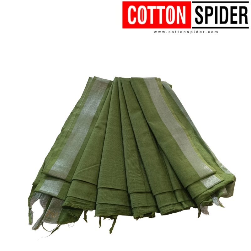 Linen Green Saree with Silver Border
