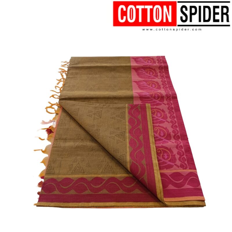 Negamam  Green Saree  with Pink Border - Image 3