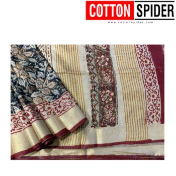 Tussar Black and Red Saree